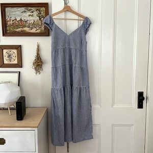 Tie-back Seersucker Gingham Maxi Dress